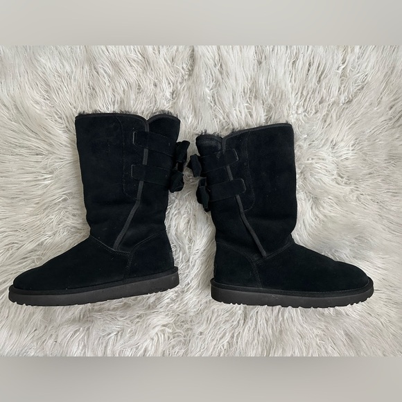 UGG Black Suede Women's Boots coquette style Sz 8 - Picture 2 of 7